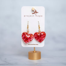 Load image into Gallery viewer, Red Resin Heart Earrings
