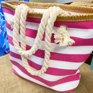 Pink Striped Beach Tote Bag