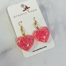 Load image into Gallery viewer, Bright Pink Resin Heart Earrings